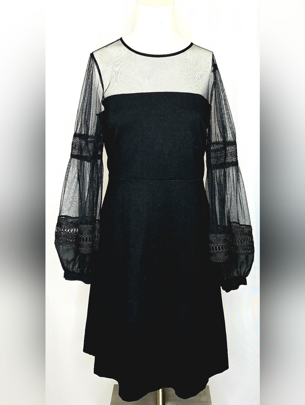 French Connection Black Mesh Lace Bell Sleeve Dress Zip Gala Wedding Sz 10 NWT
